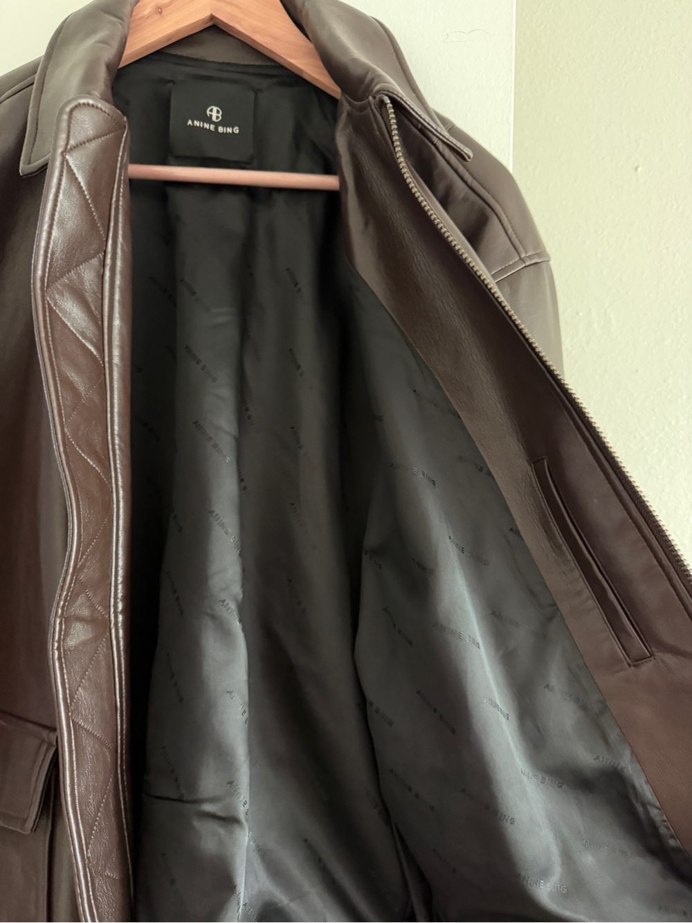 Anine Bing Dark Brown Leather Bomber Jacket - Picture 4 of 9